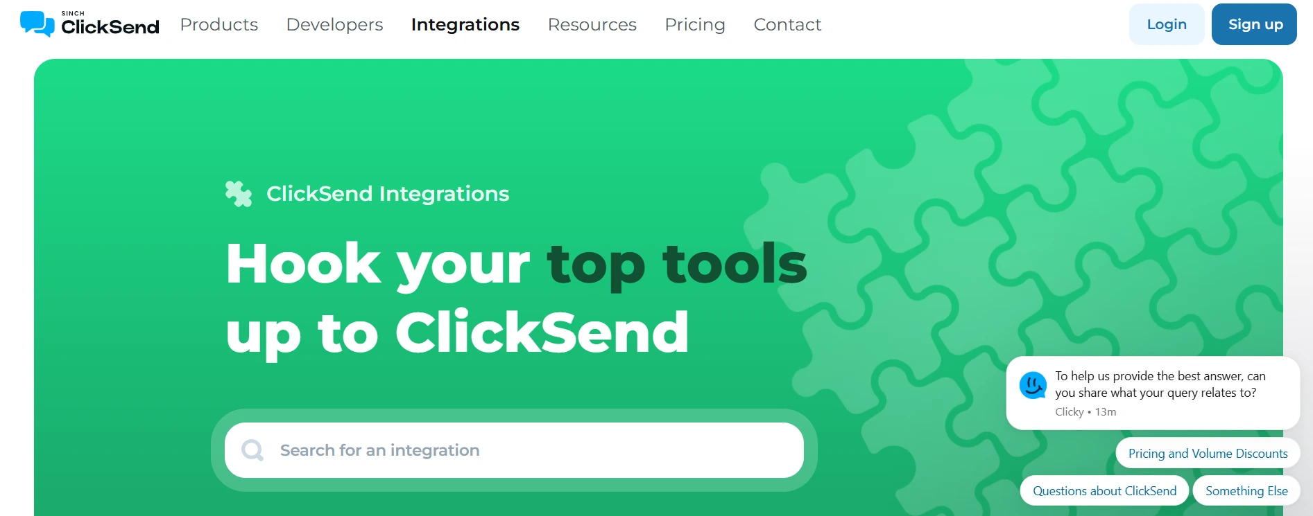 ClickSend Integration page