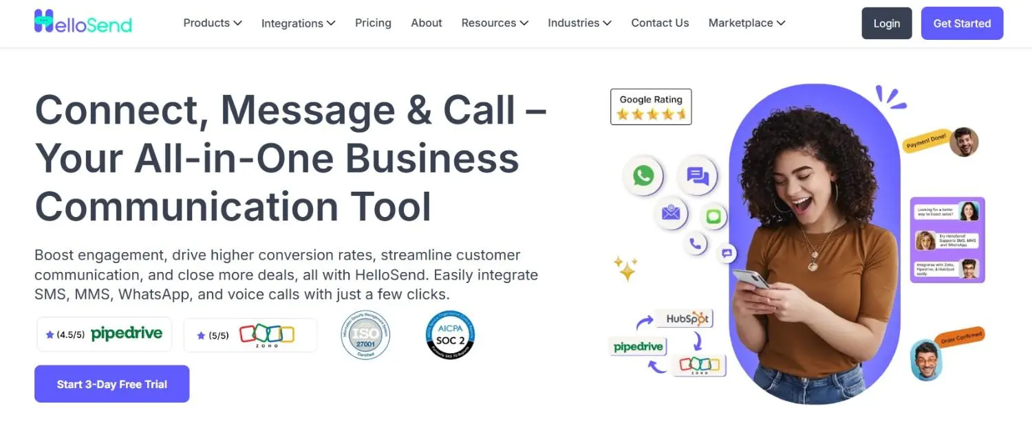 an image showing hellosend homepage details