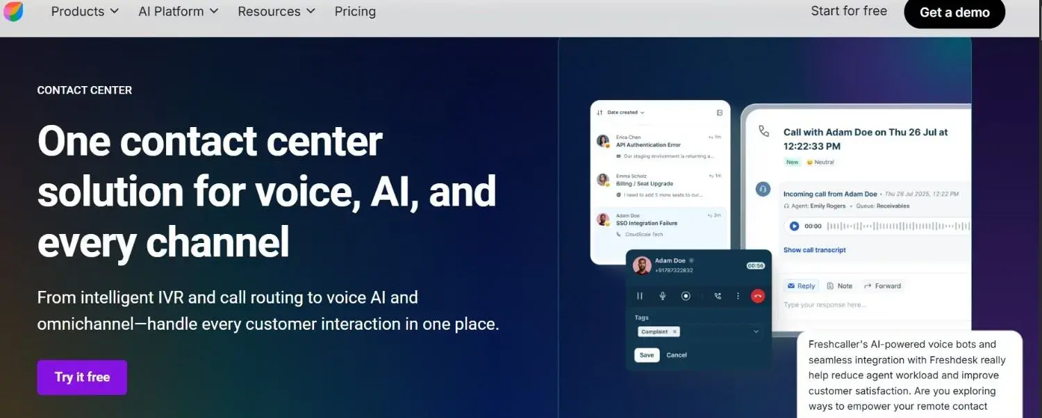  an image showing Freshcaller homepage details