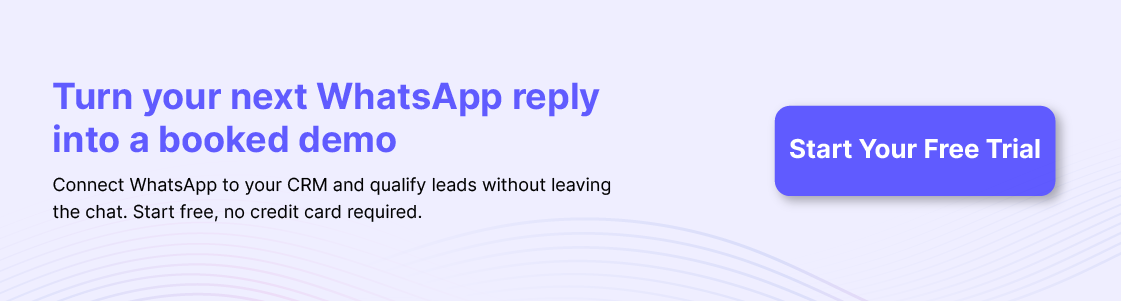 HelloSend WhatsApp conversation synced to a CRM deal record, showing a demo booking confirmation