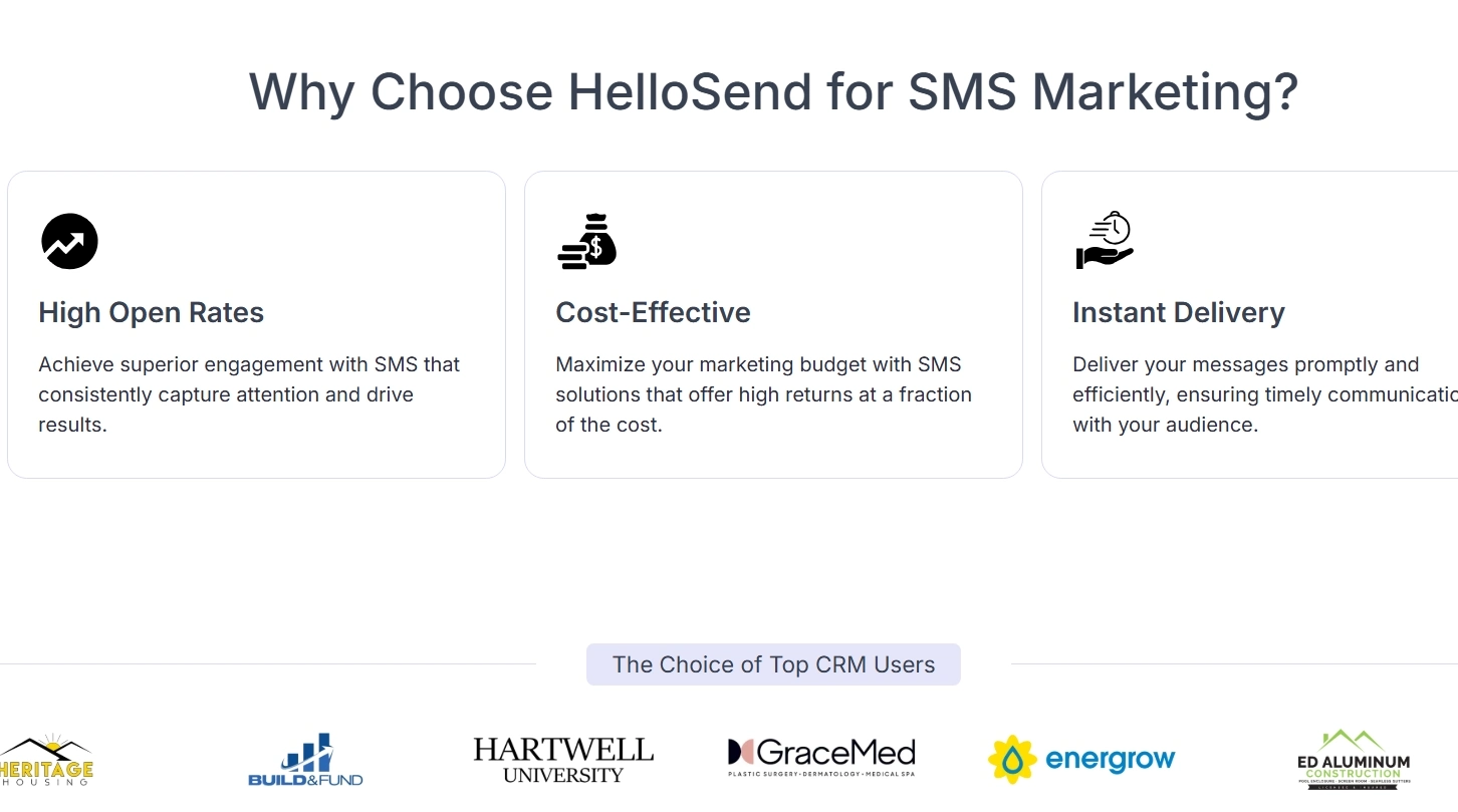 HelloSend SMS marketing landing page
