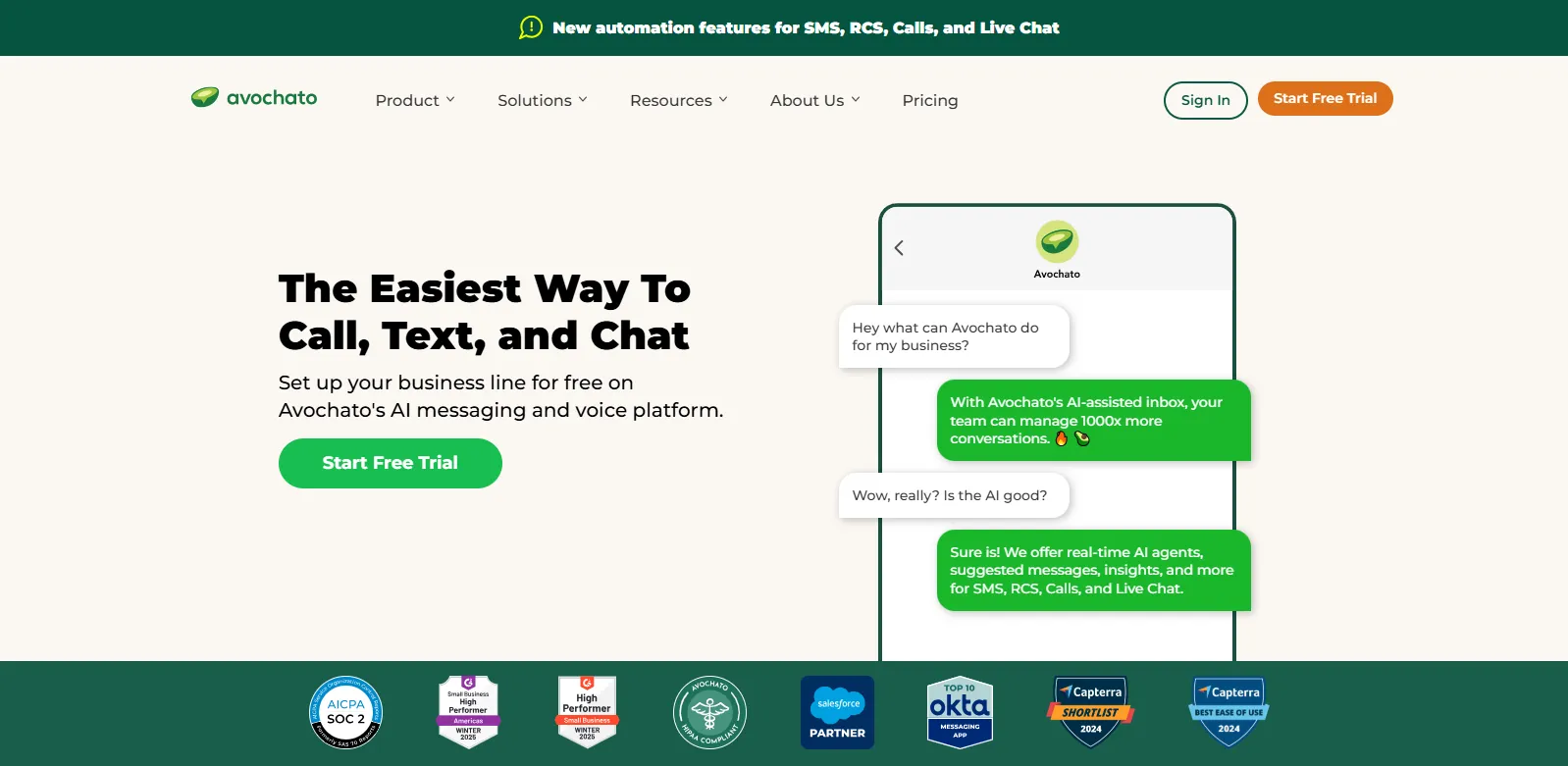 an image showing avochato homepage