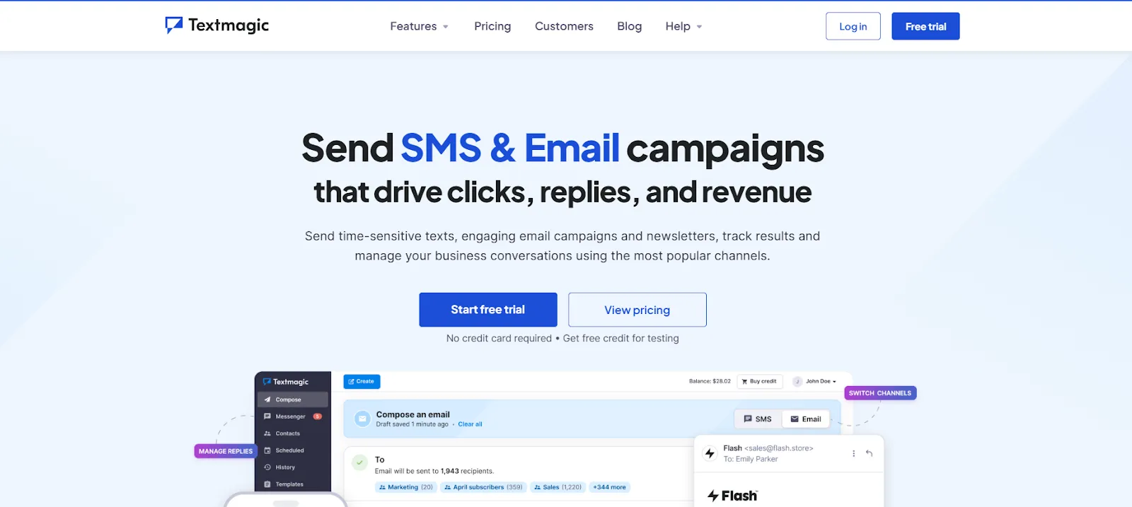 an image showing textmagic homepage