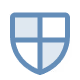 Blue shield with three small squares arranged diagonally.
