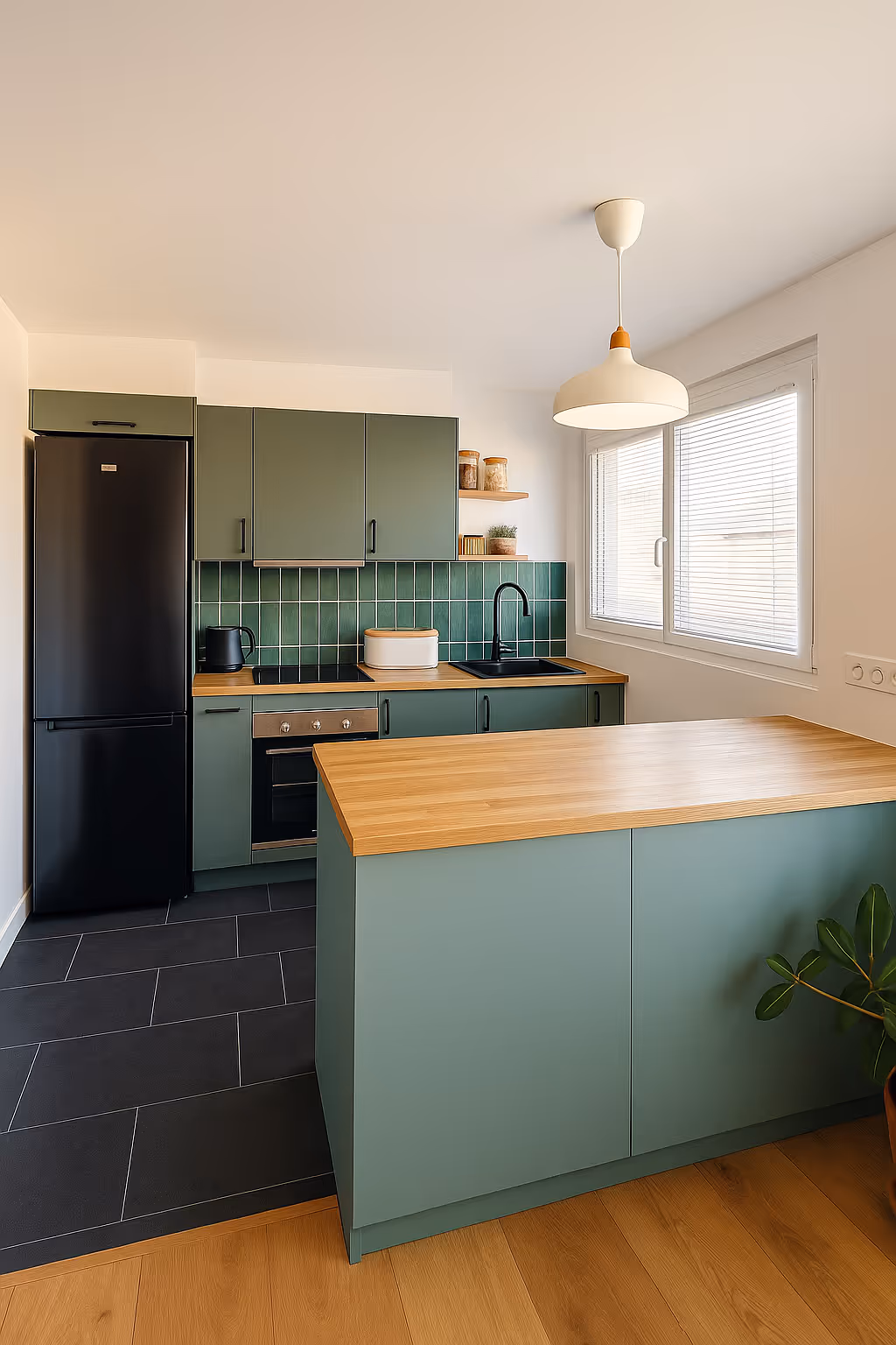 Rénovation Cuisine dans un appartement parisien. Cuisine ouverte sur le salon afin d'agrandir l'espace