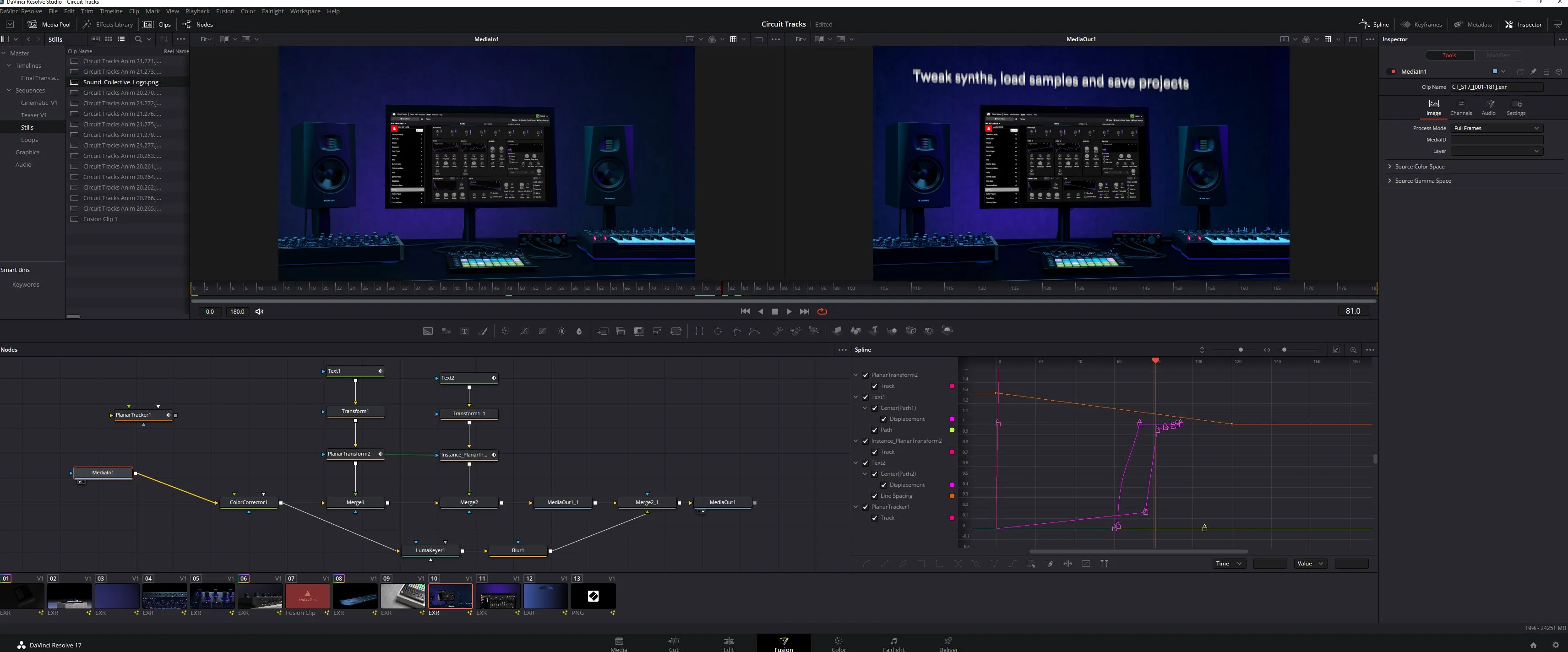 Screenshot of compositing environment in DaVinci Resolve Fusion tab