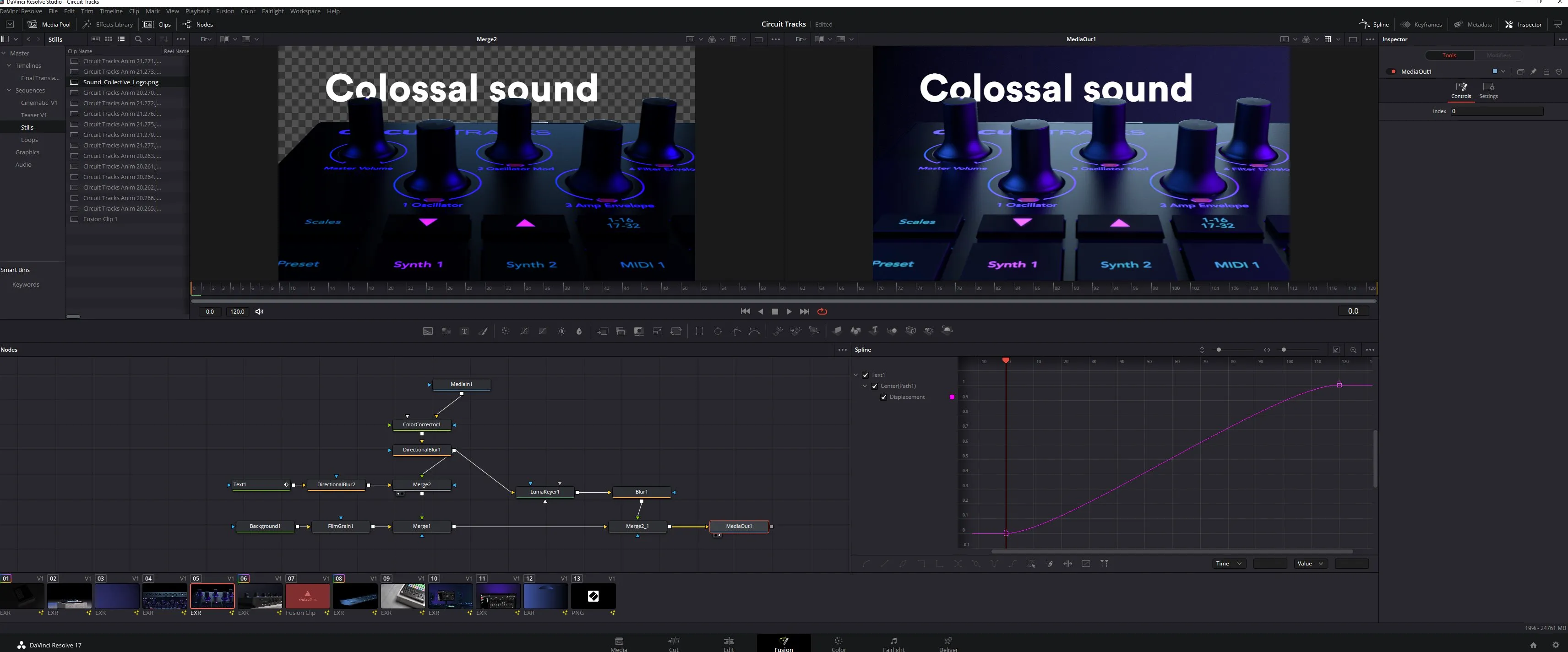 Screenshot of compositing environment in DaVinci Resolve Fusion tab