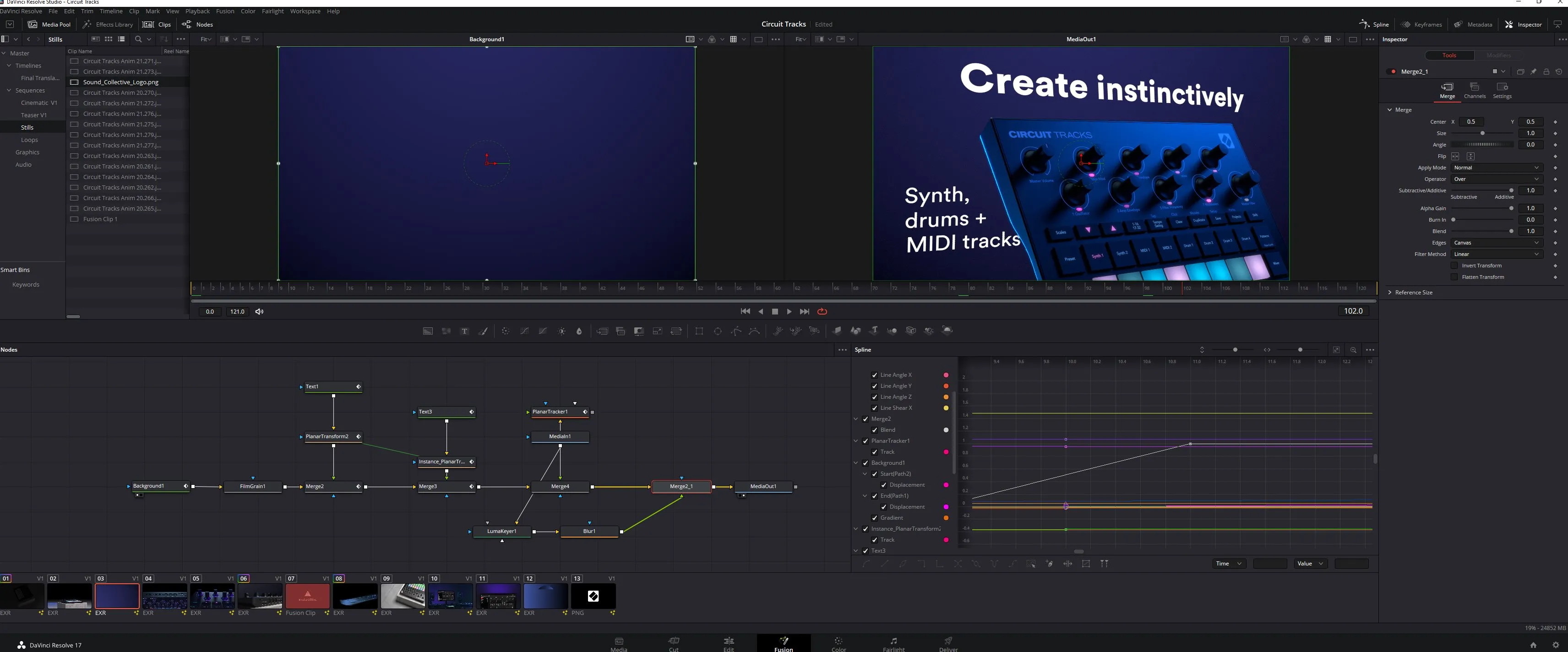 Screenshot of compositing environment in DaVinci Resolve Fusion tab