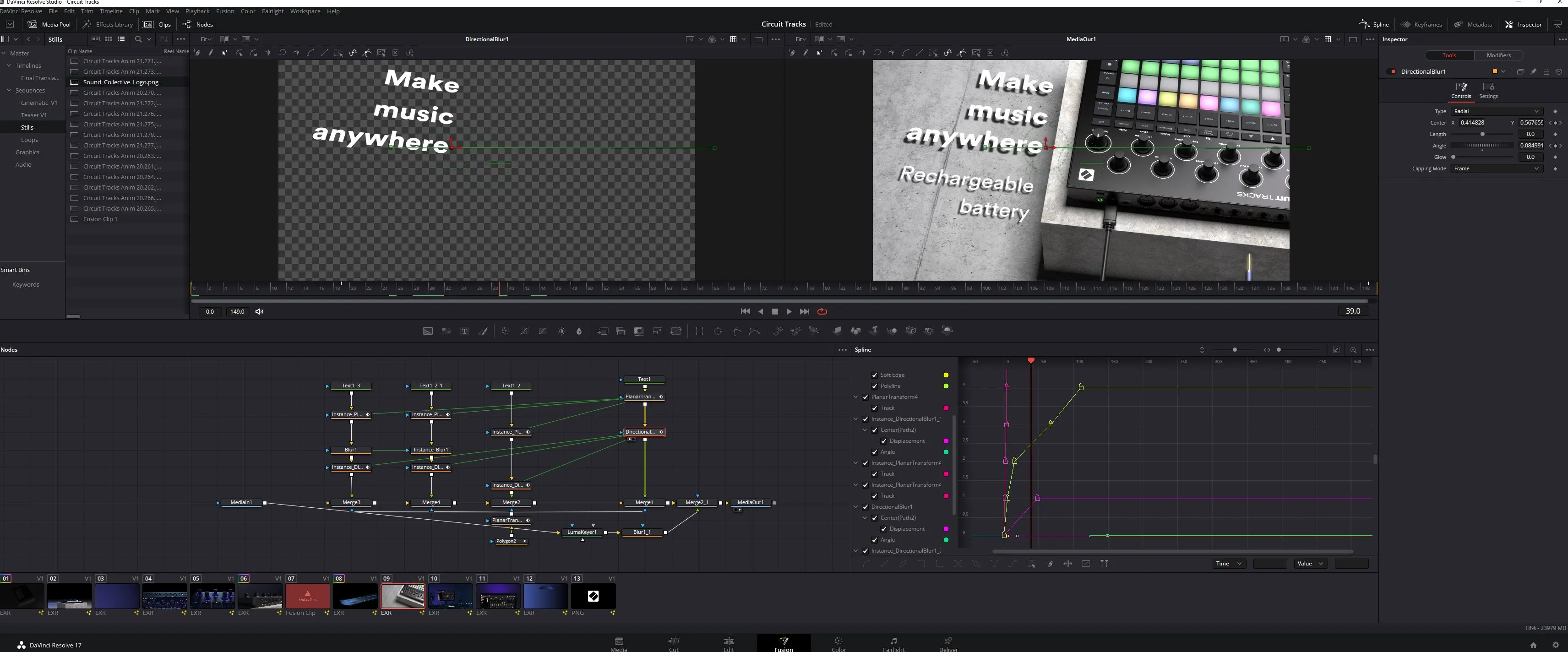 Screenshot of compositing environment in DaVinci Resolve Fusion tab