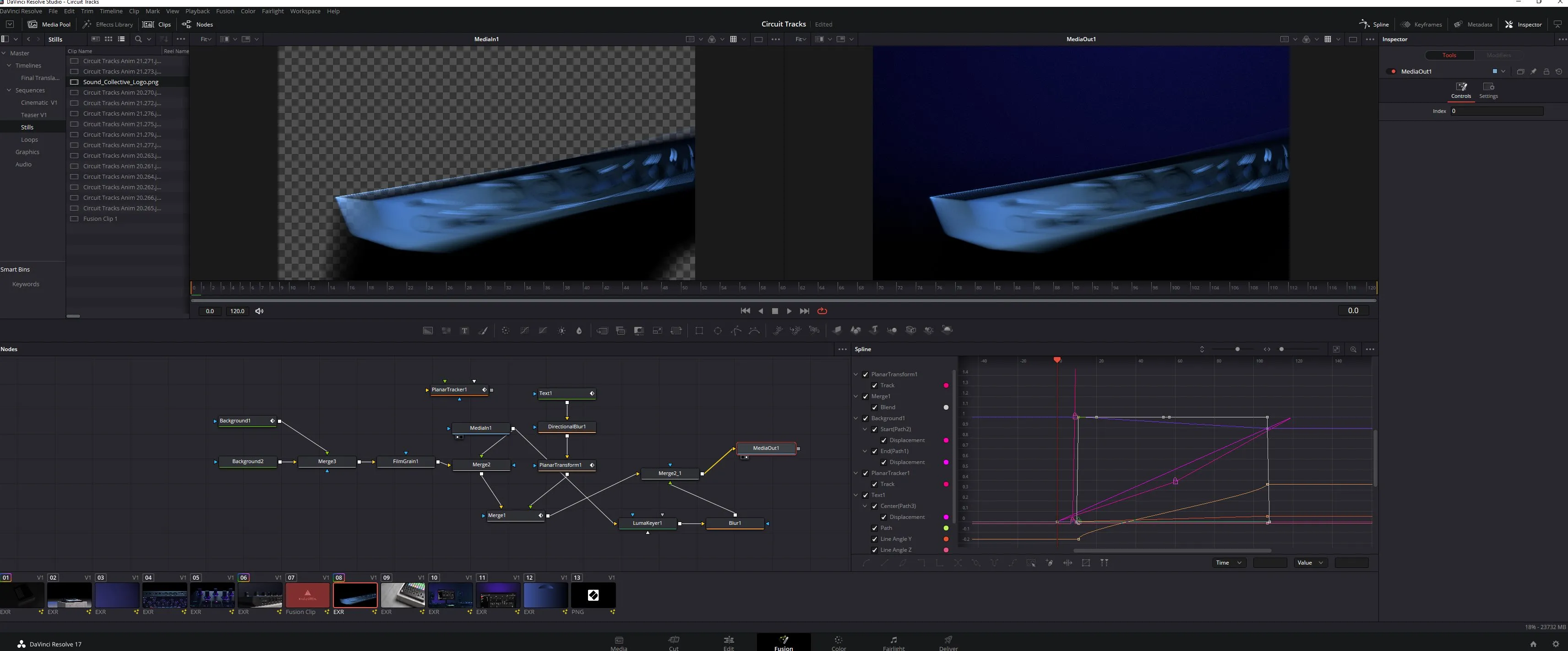 Screenshot of compositing environment in DaVinci Resolve Fusion tab
