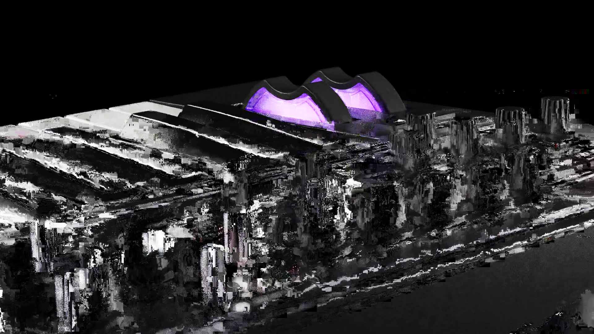 Still from AFX Station that has been datamoshed