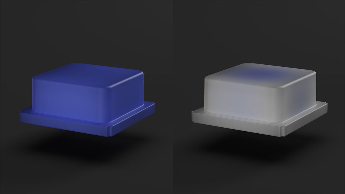 Translucent material with solid color (left) vs Translucent material with opacity map to control saturation (right)
