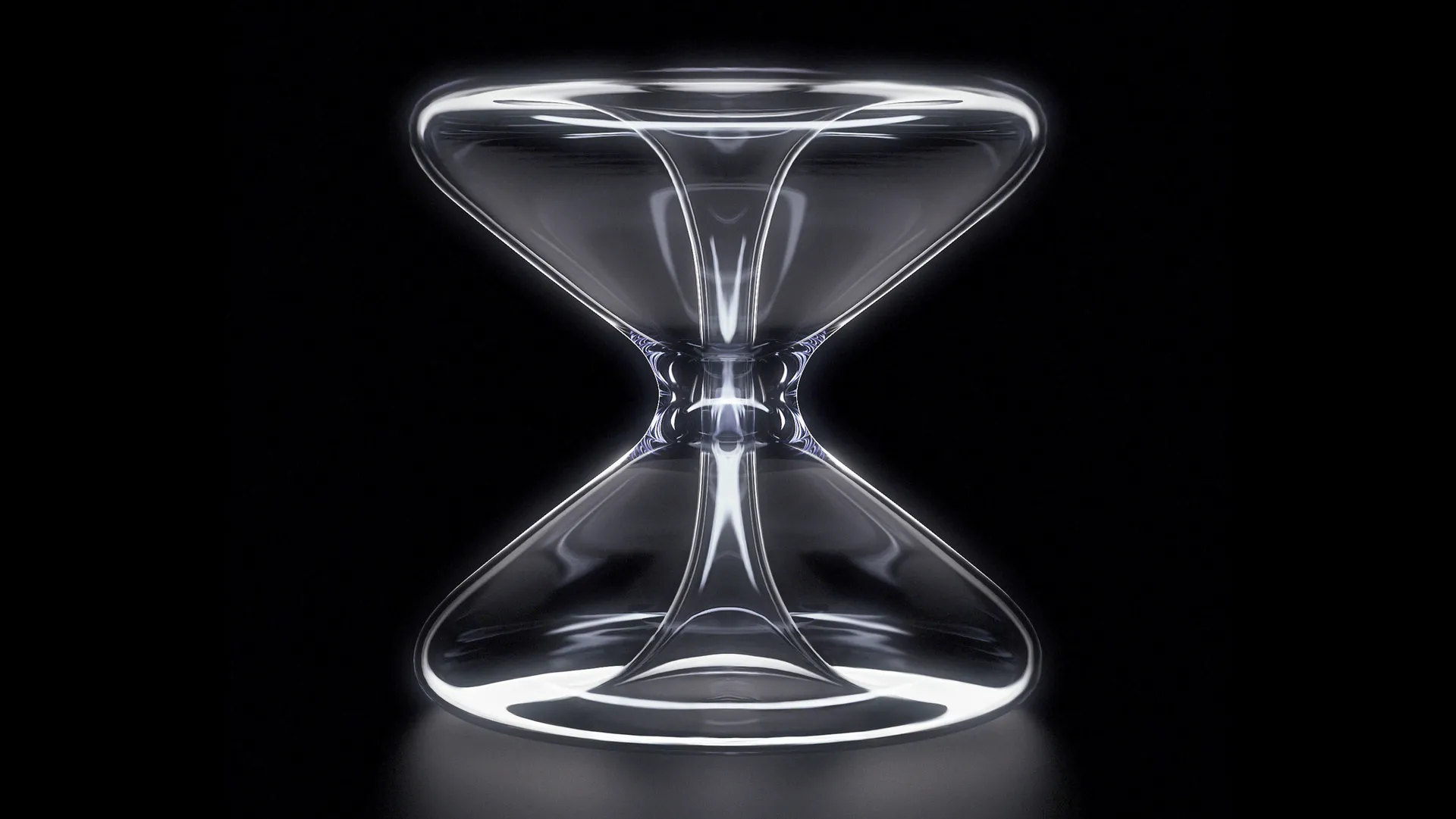 Front view of a glass hourglass filled form without any media inside it