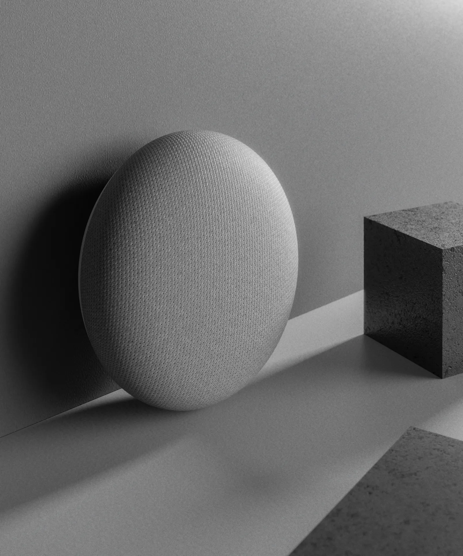 google home mini grayscale study with abstract geometric shapes