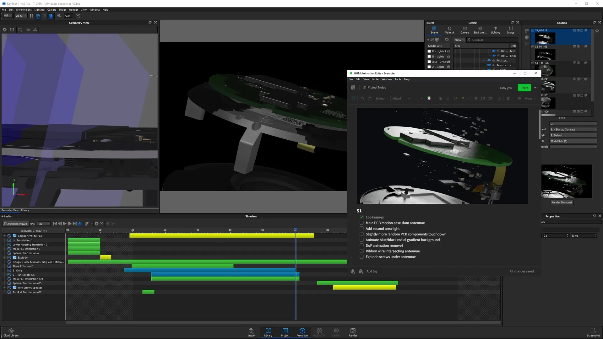 Screenshot showing a list of edits to be made in KeyShot