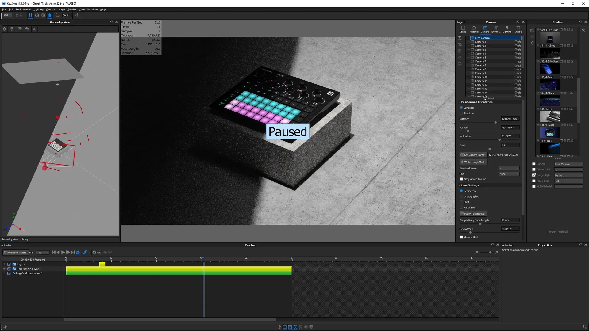 Screenshot of KeyShot animation behind the scenes
