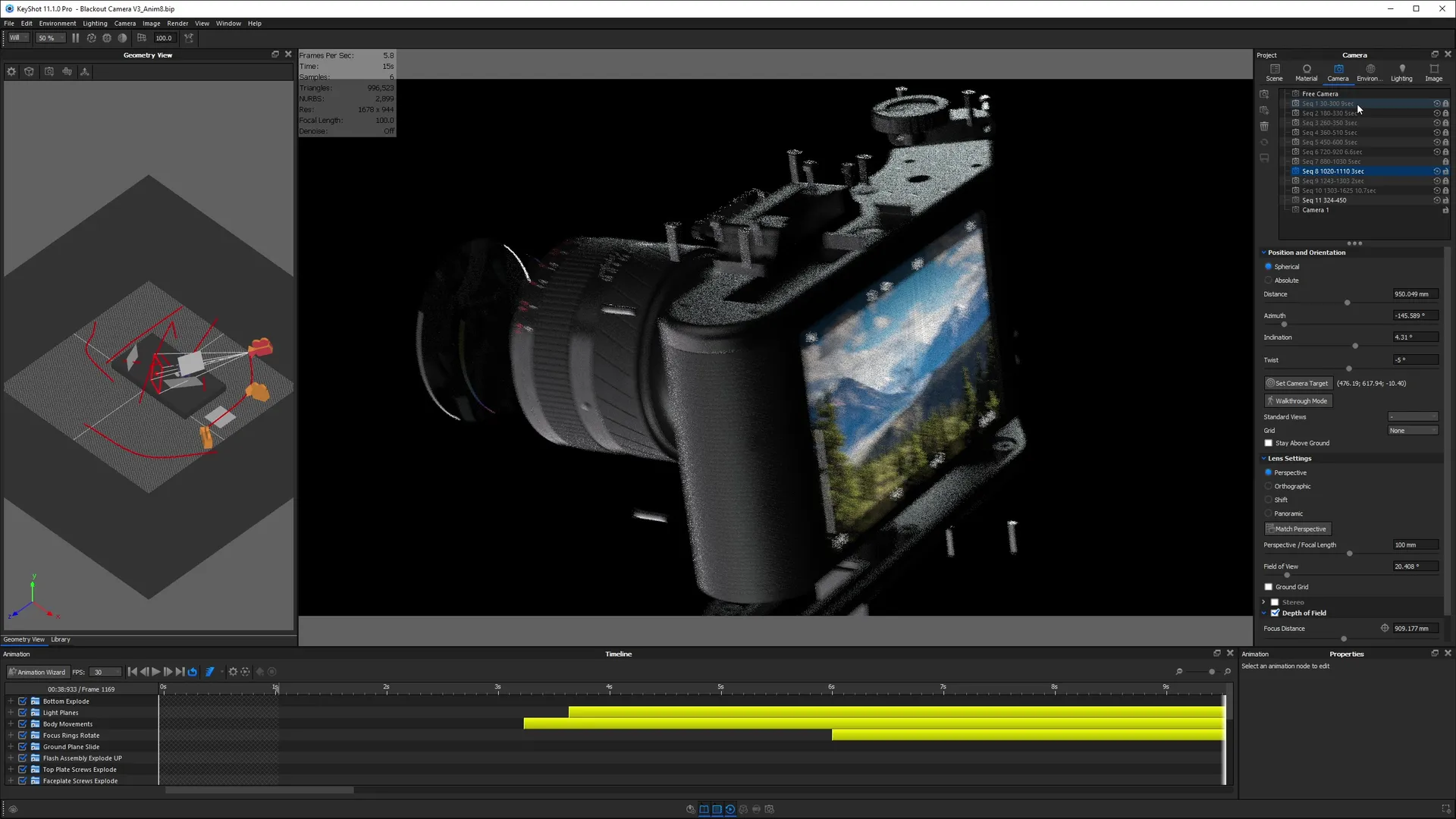 Screenshot of KeyShot animation behind the scenes