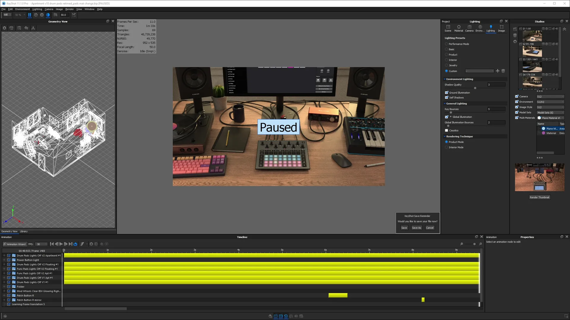 Screenshot of KeyShot animation behind the scenes