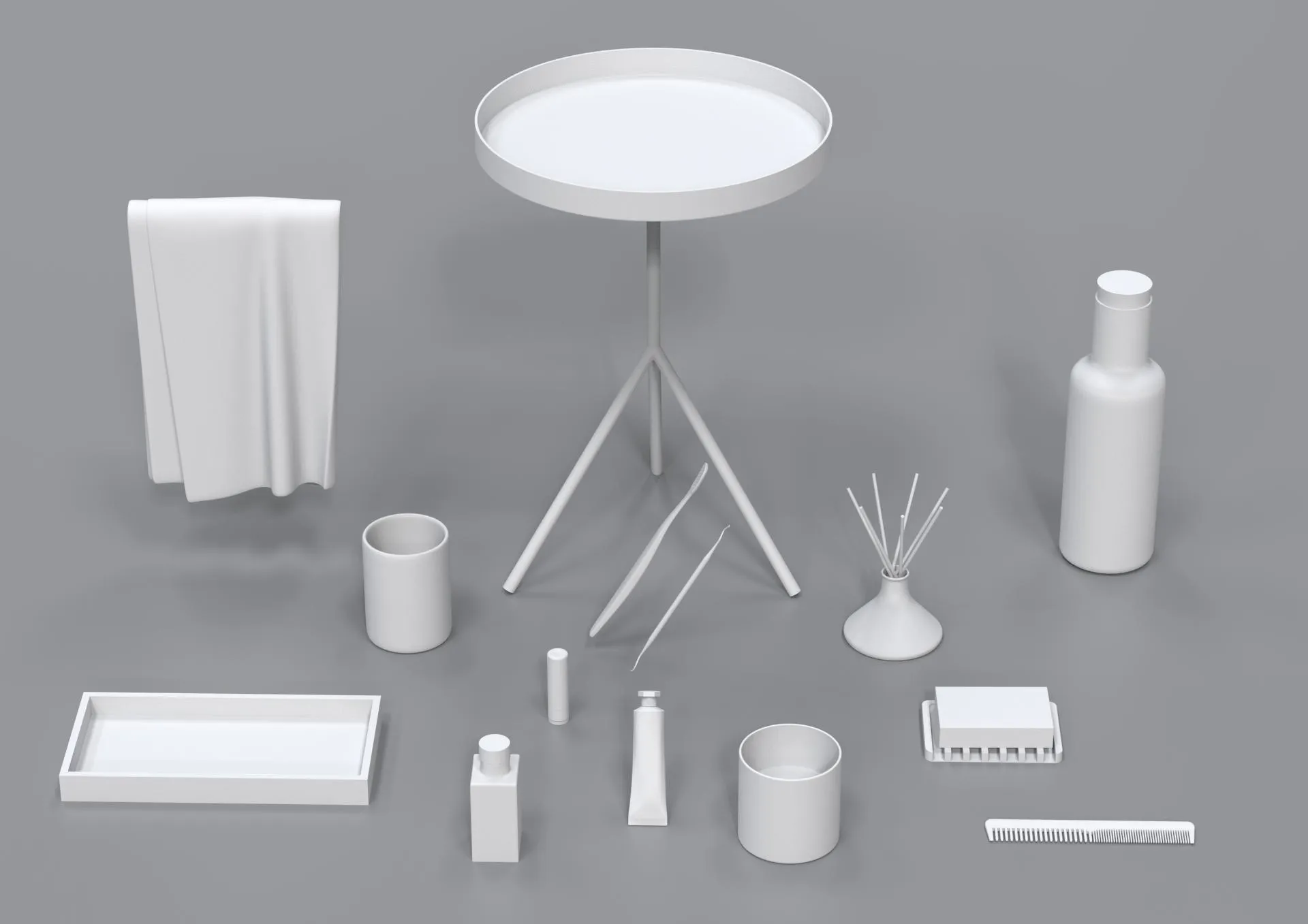 Clay rendering of 14 included models