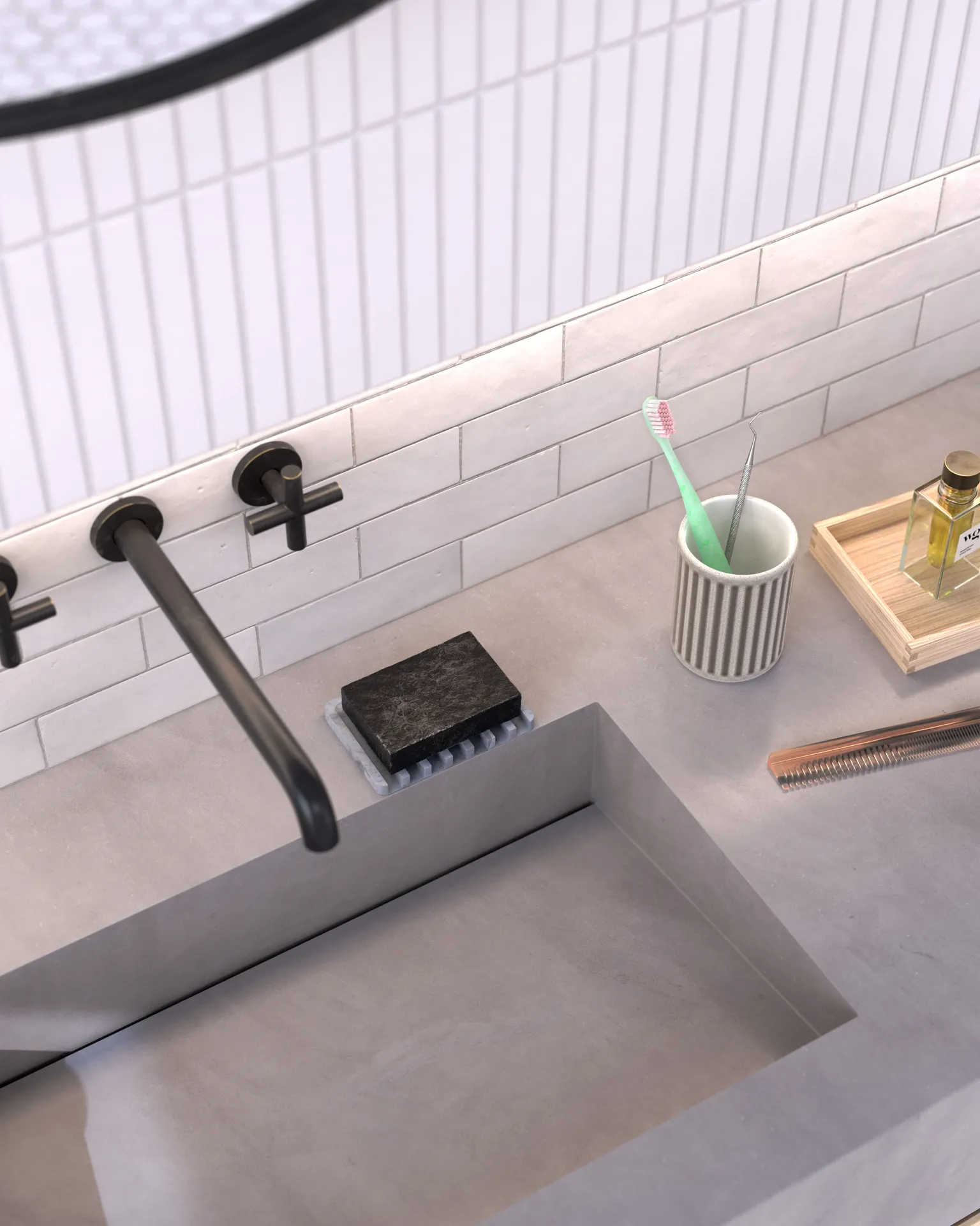 Detailed Modern Bathroom Scene with Highly Realistic Textures, CGI Rendering, KeyShot