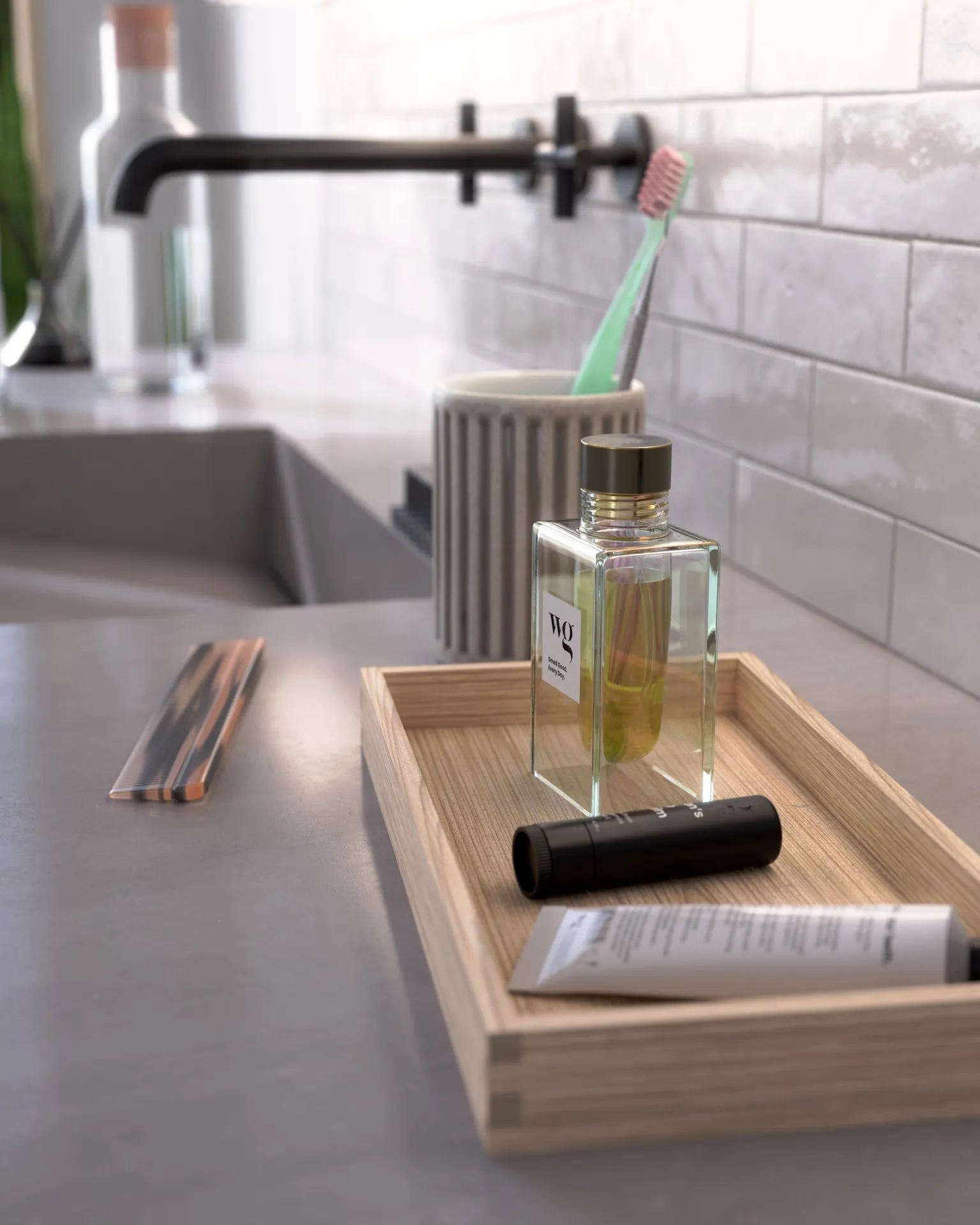 Detailed Modern Bathroom Scene with Highly Realistic Textures, CGI Rendering, KeyShot