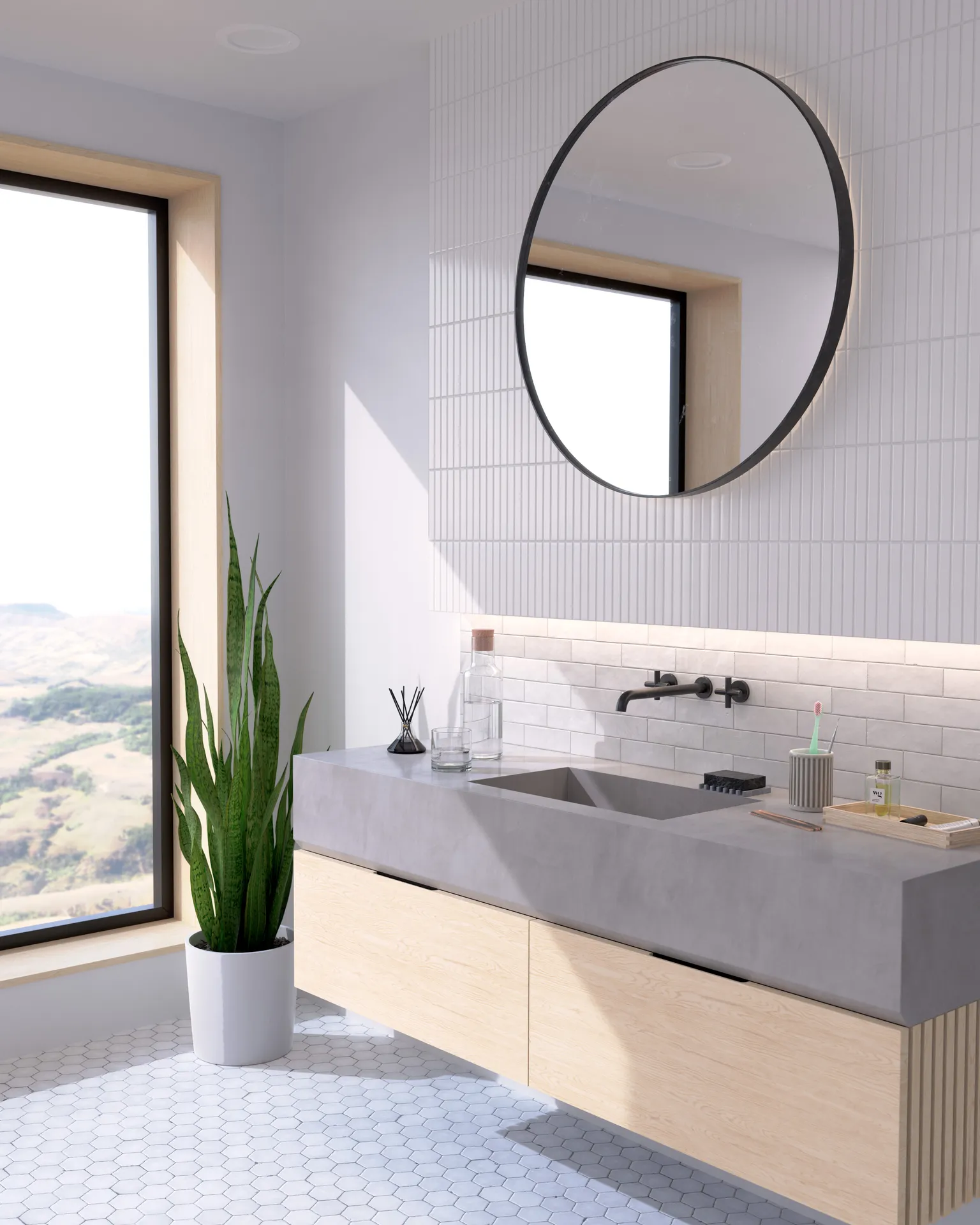 Detailed Modern Bathroom Scene with Highly Realistic Textures, CGI Rendering, KeyShot