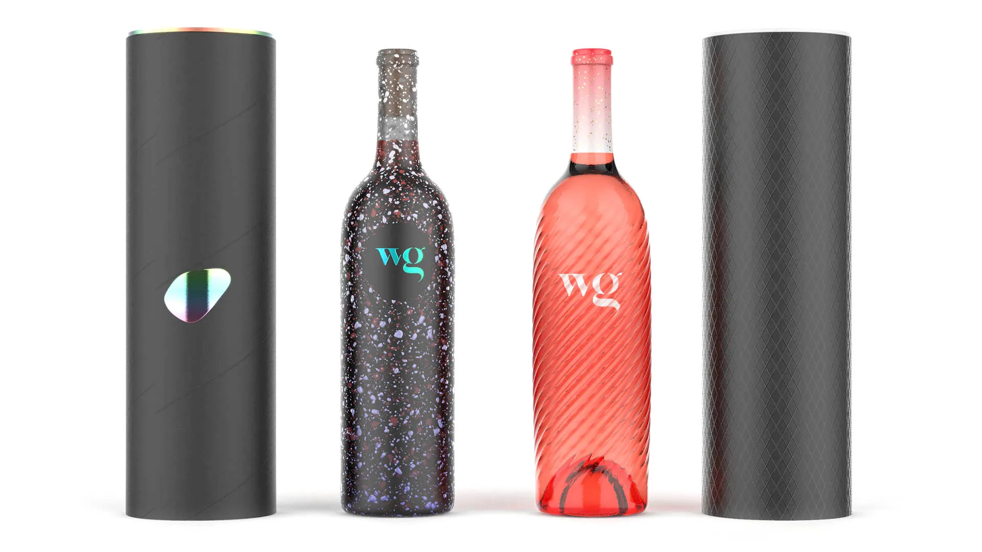 rendering of wine bottles and packaging tubes