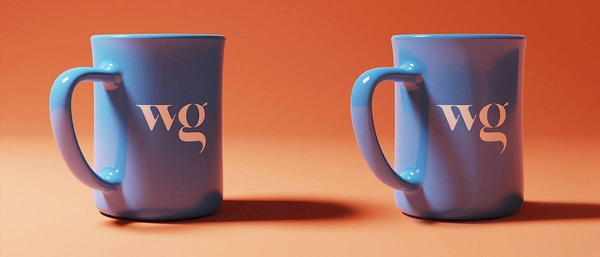 Two mugs created in Keyshot, on is lit by an area light and the other is lit by an HDRI.