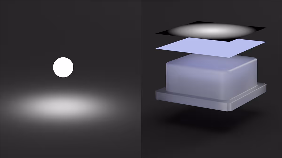Light falloff effect demonstrated (left) vs Using an opacity map to give illusion of falloff to mask emissive label (right)