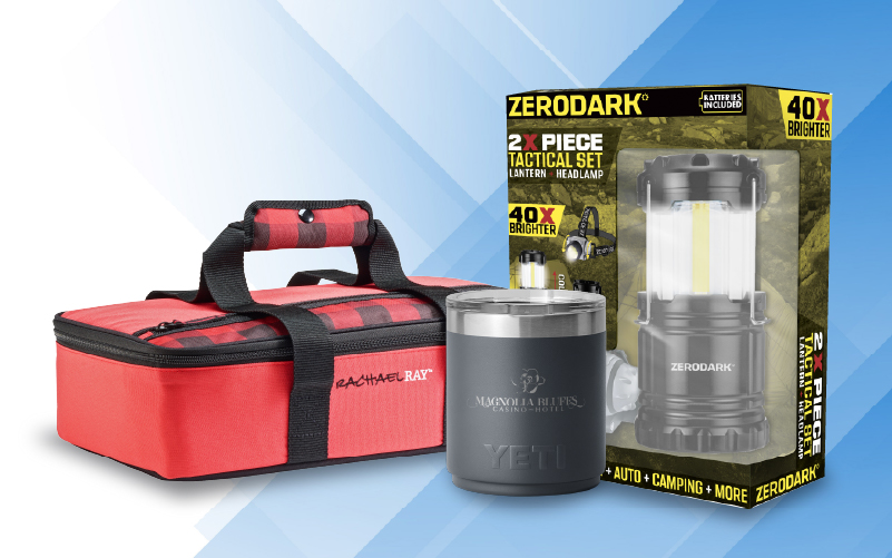 Rachel Ray food carrier, yeti mug, and a ZERODARK lantern