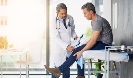 Patient's visit after knee replacement recovery