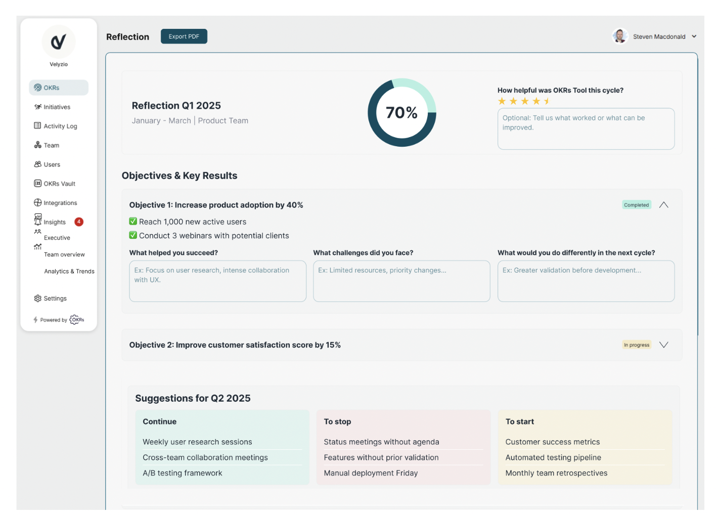 OKR reflection in OKRs Tool