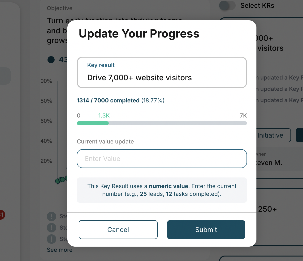 Update key results in OKRs Tool