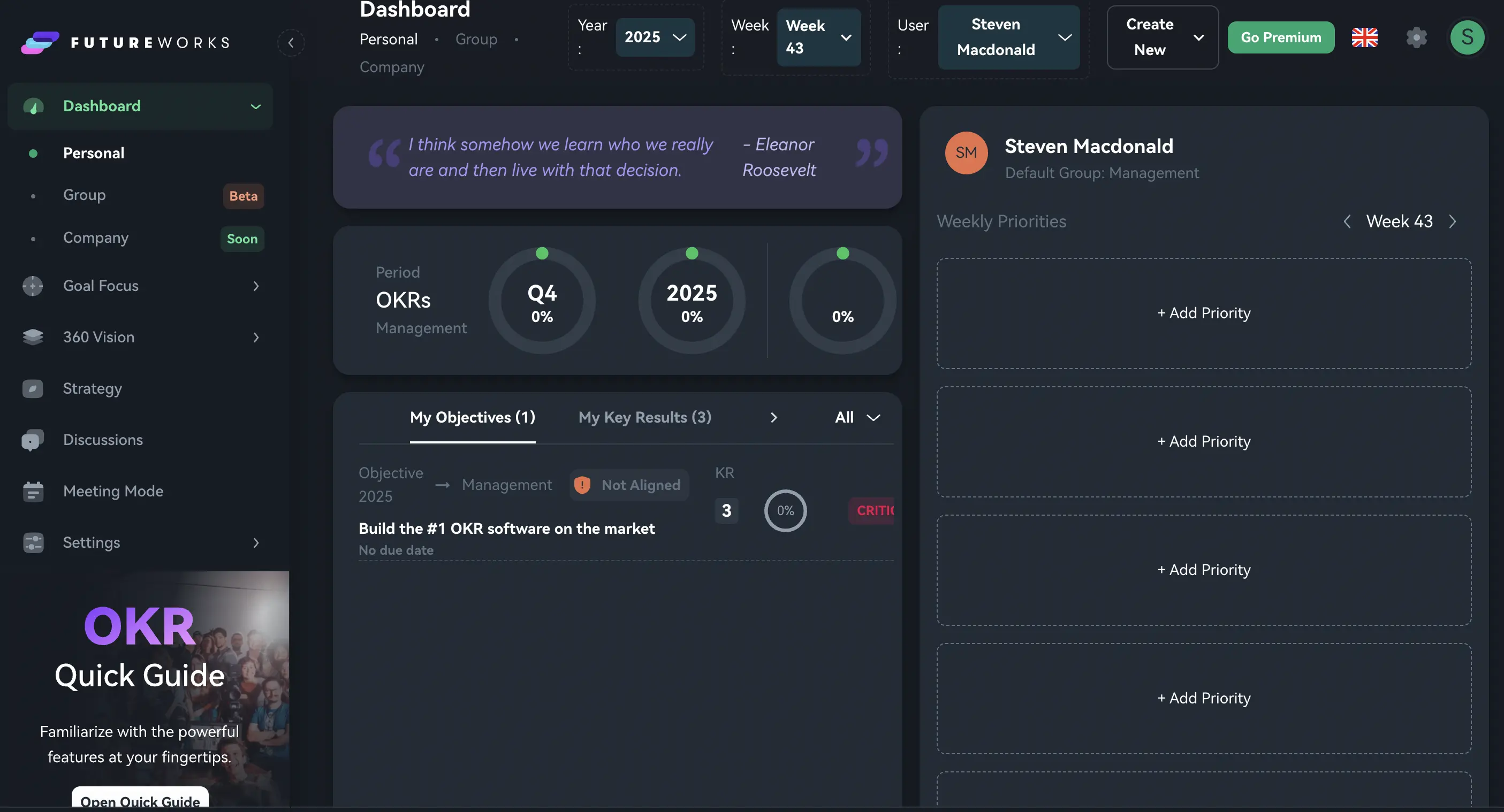 Futureworks OKR dashboard