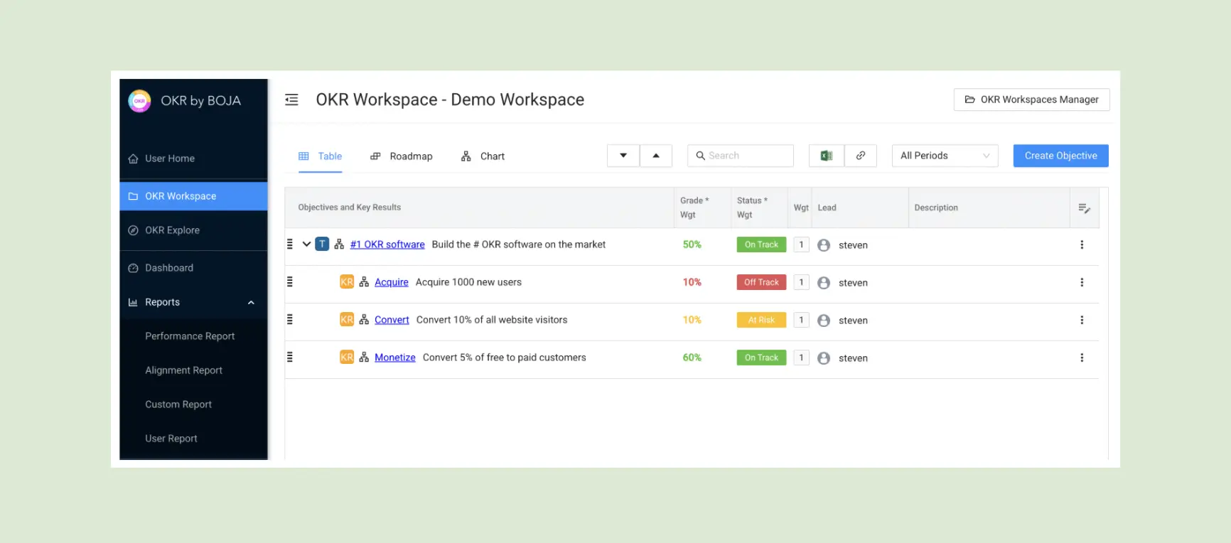 Track progress in Boja OKR