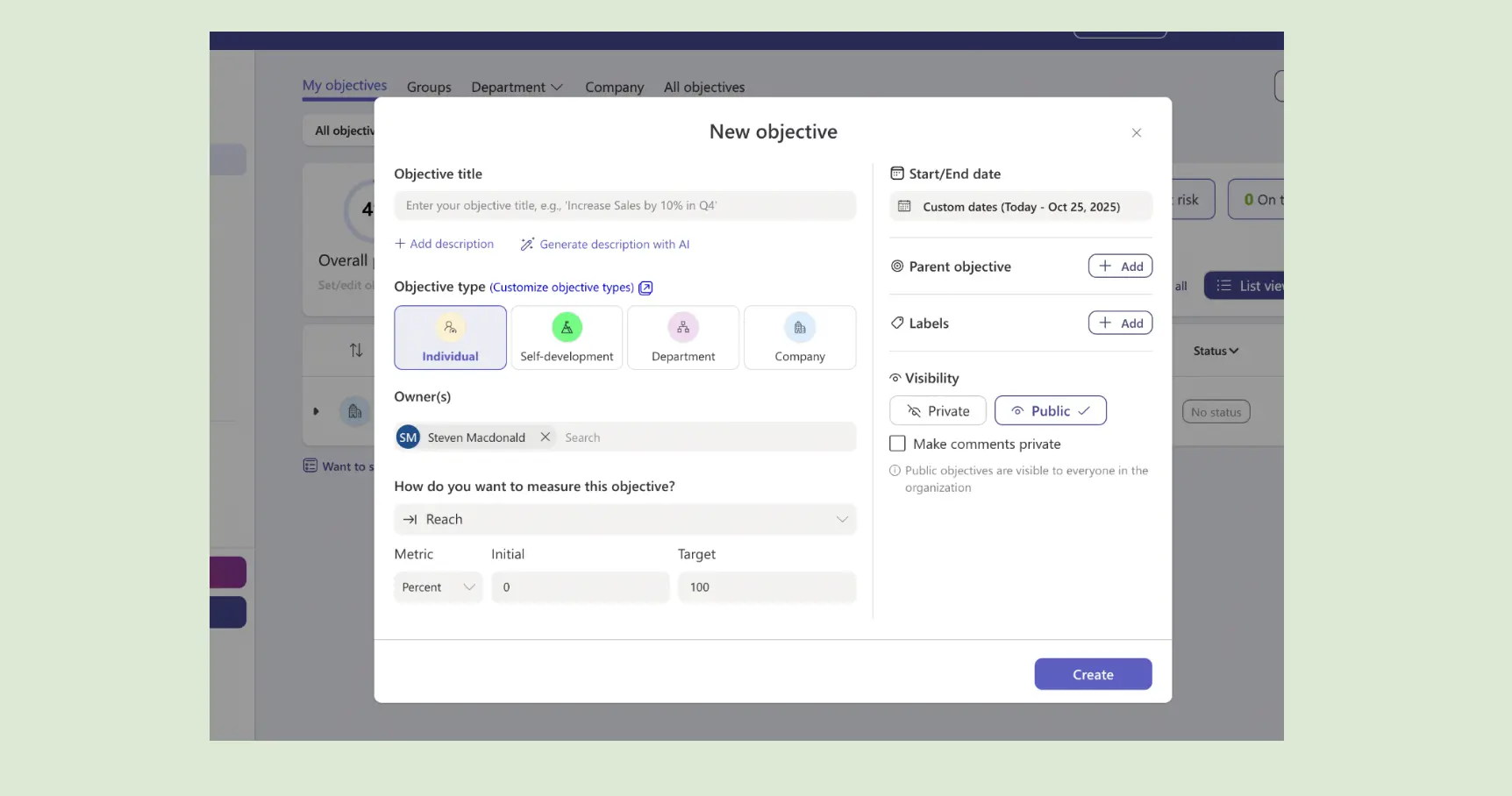 Create OKRs in Teamflect