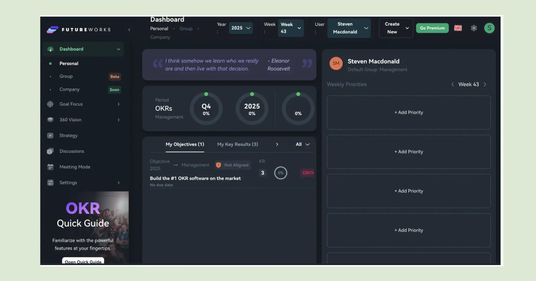Futureworks OKR dashboard