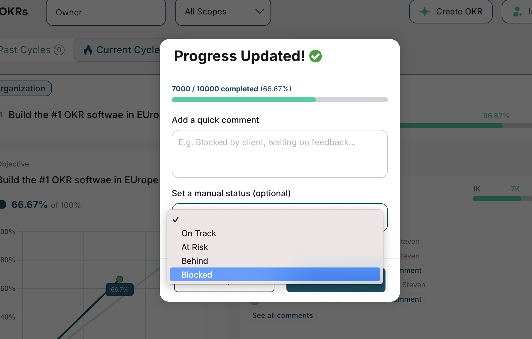OKR blocked in OKRs Tool