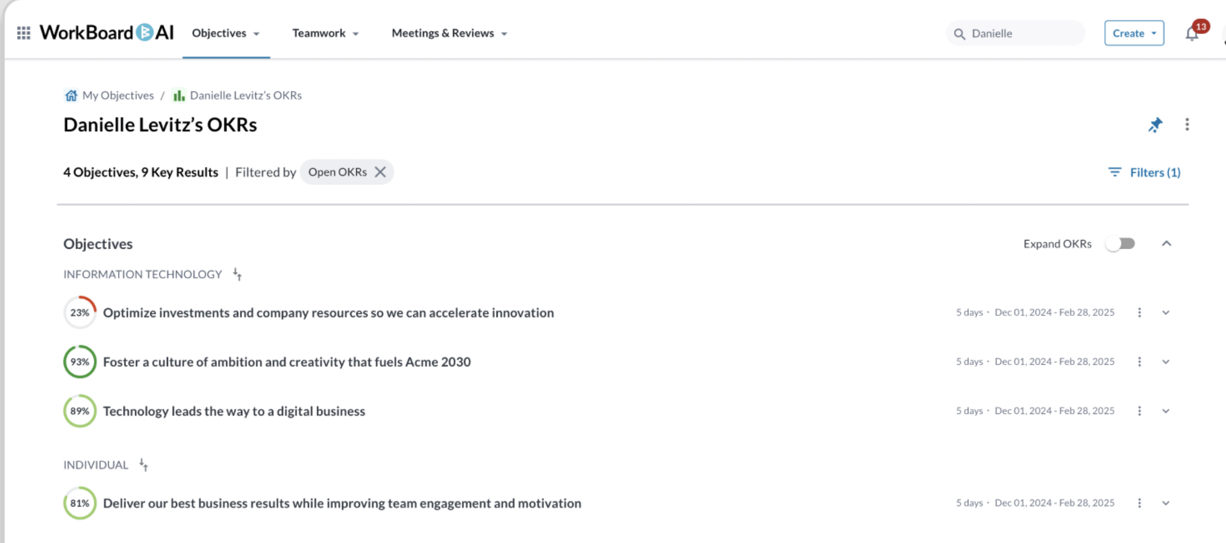 Track goals in Workboard