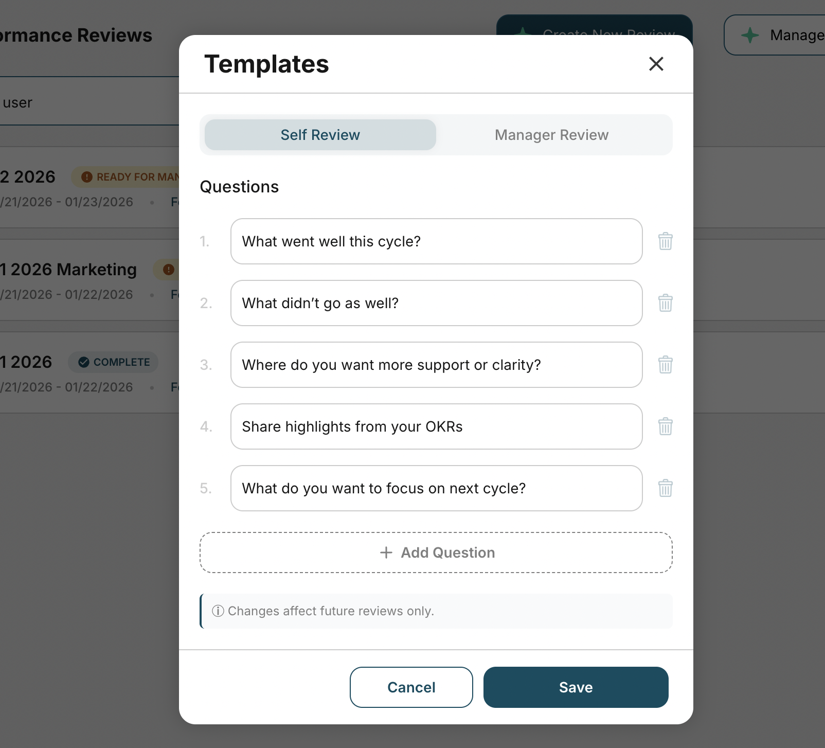Performance review template in OKRs Tool