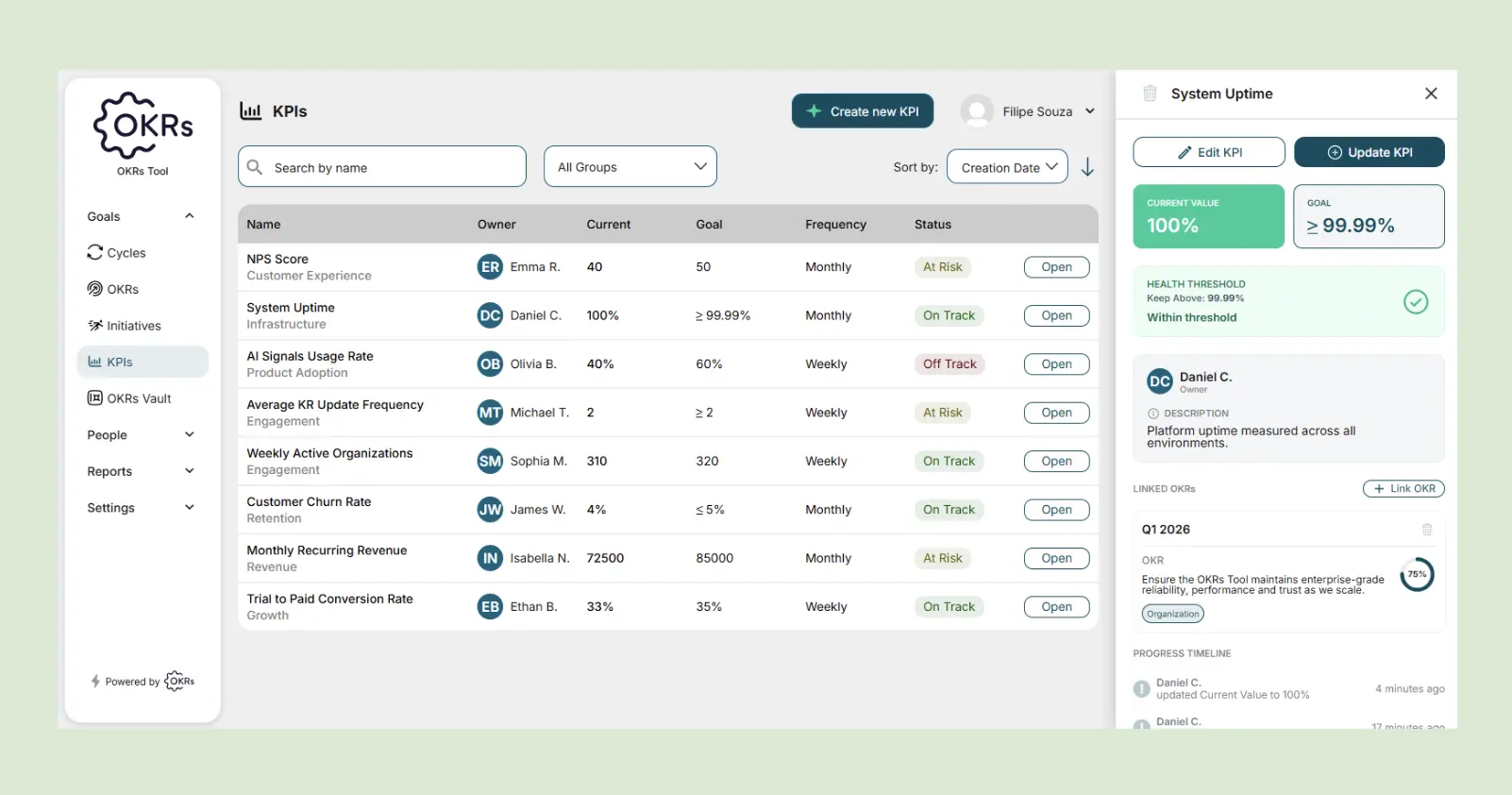Track KPIs in OKRs Tool