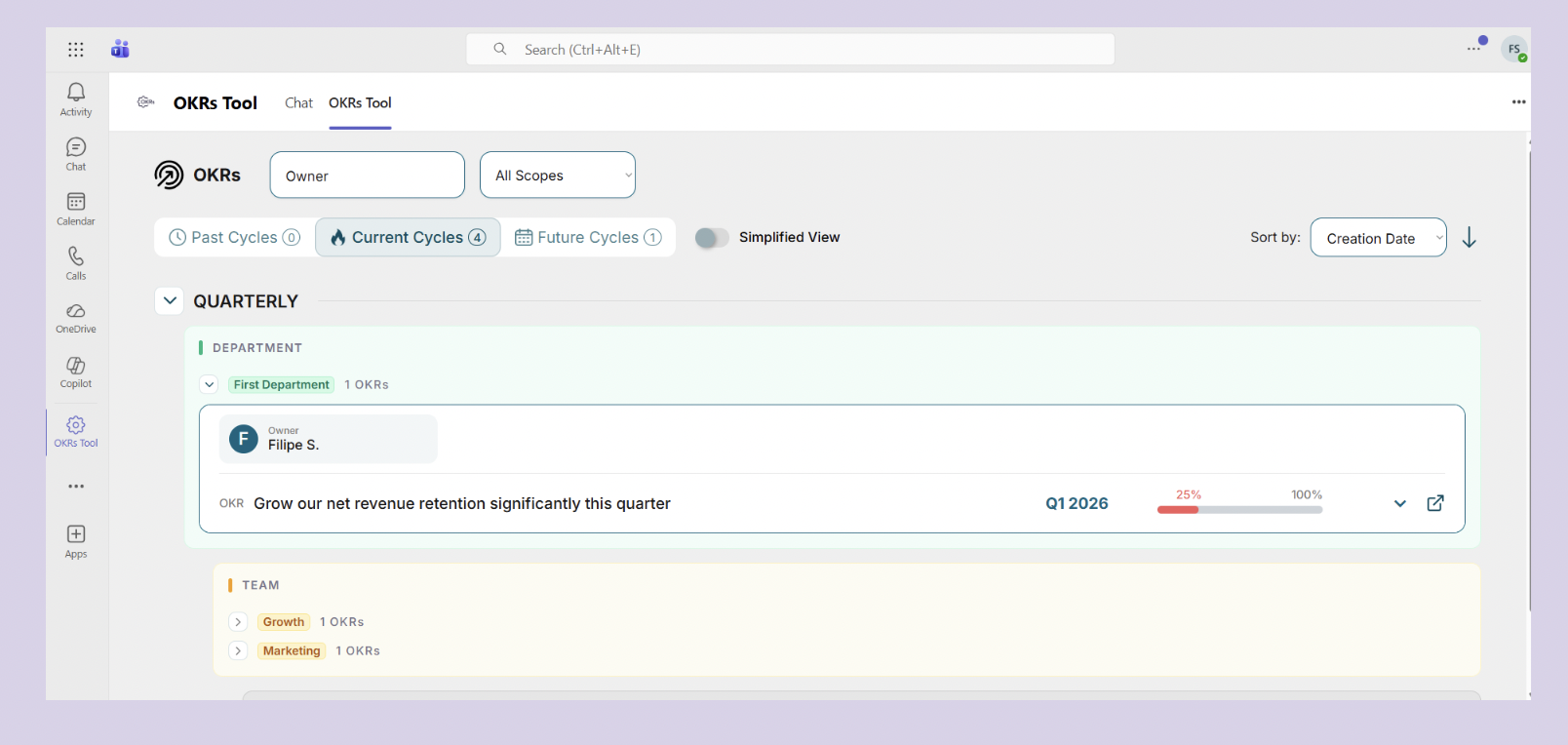 OKRs Tool Microsoft Teams Integration