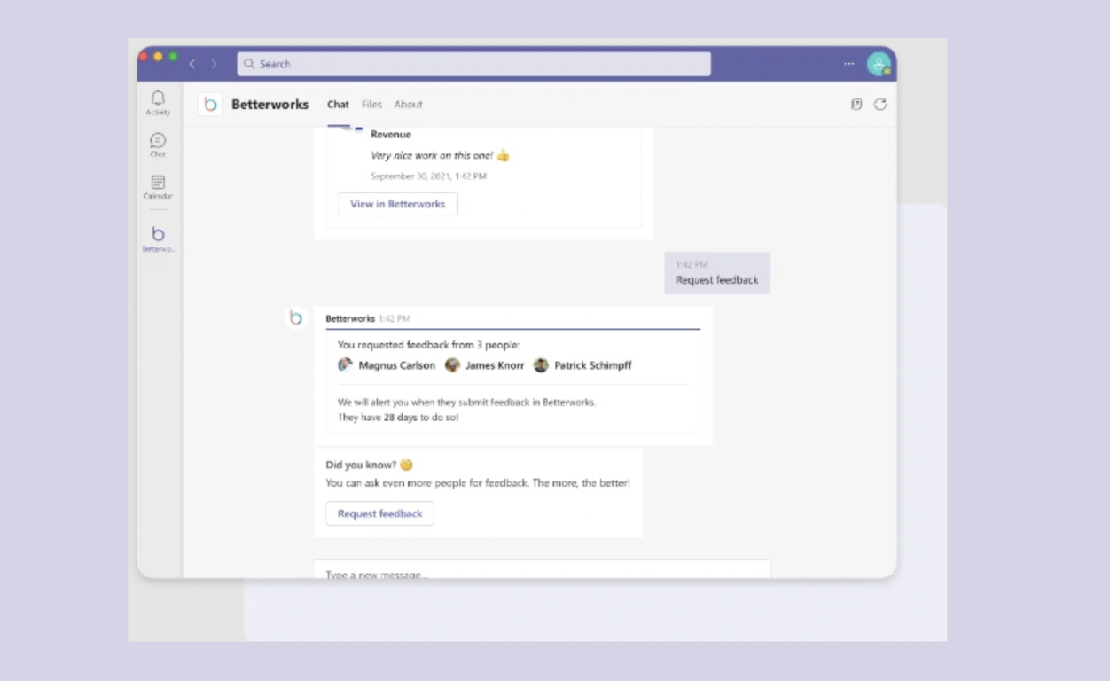 Betterworks Microsoft Teams Integration