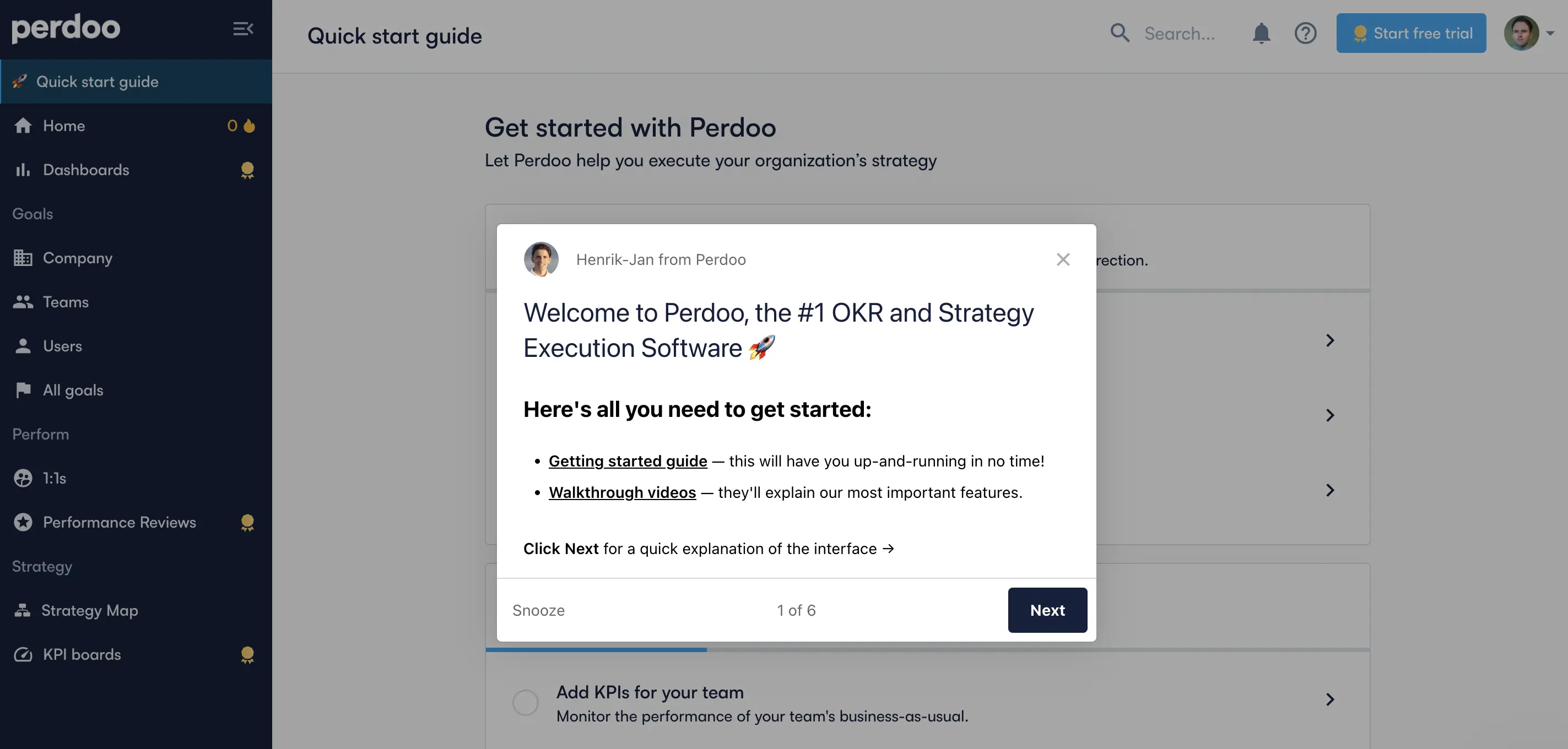 Track OKRs in Perdoo