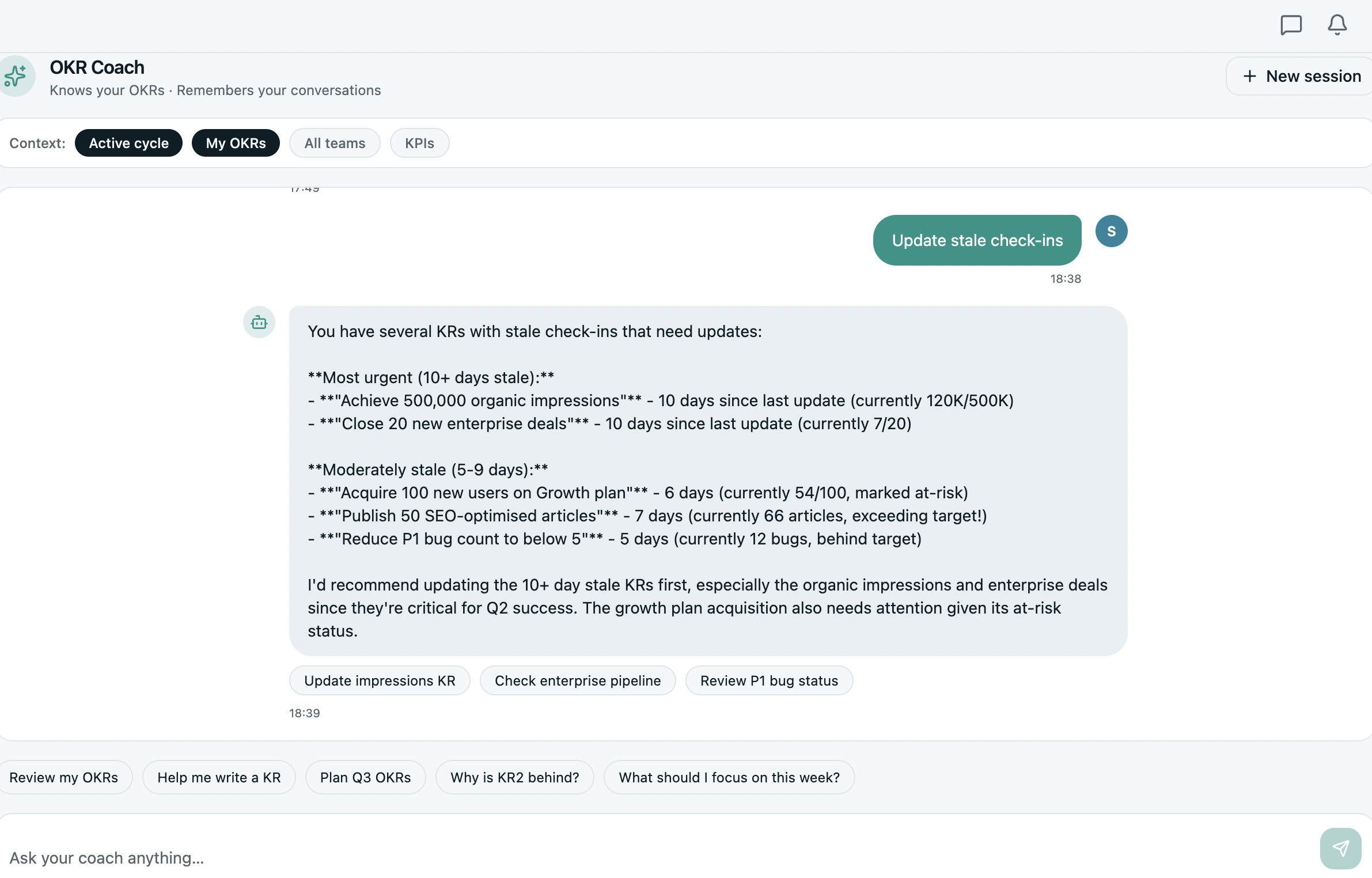 AI coach in OKRs Tool