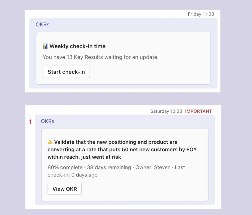 OKRs Tool MS Teams integration