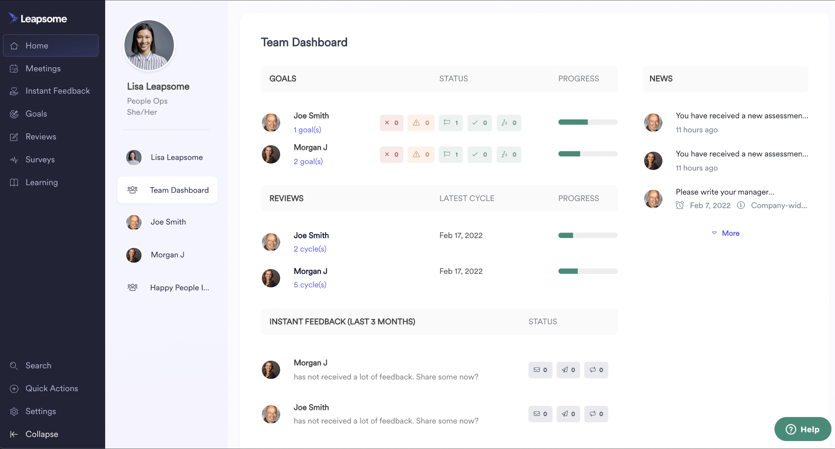 Leapsome OKR dashboard