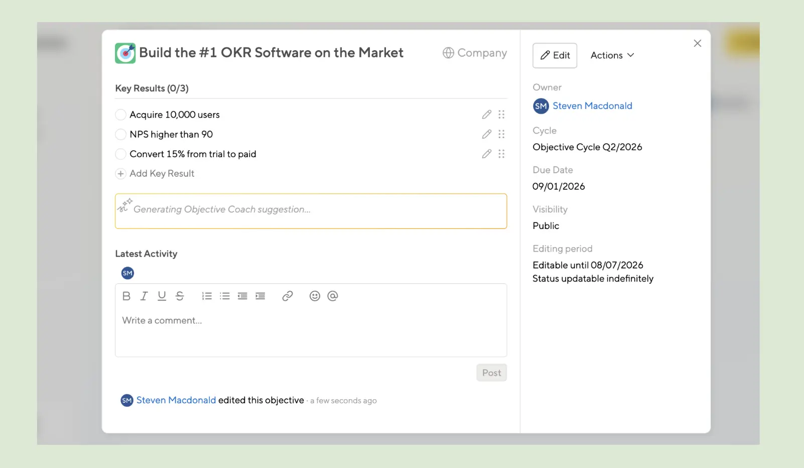 Track OKR progress in Small Improvements