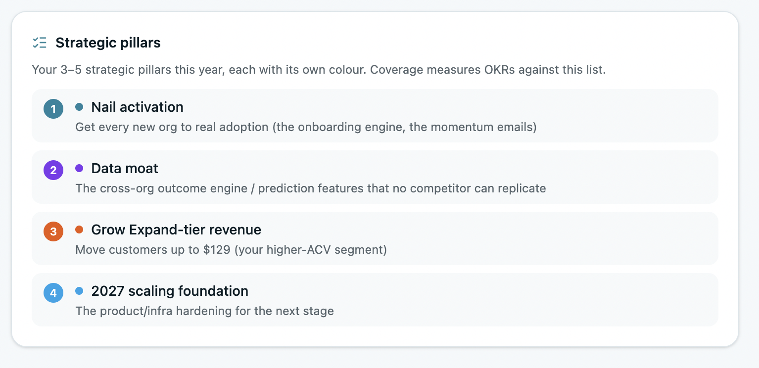 Strategic pillars in OKRs Tool