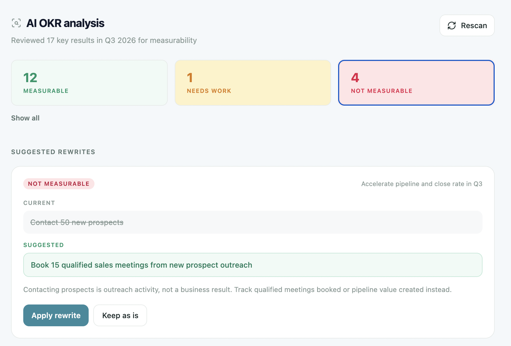 OKR Analysis feature in OKRs Tool